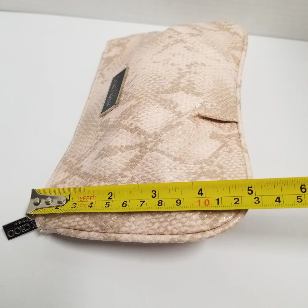 JIMMY CHOO Light Pink Snakeskin Embossed Vegan Cosmetic Clutch Bag